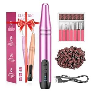 Vmdde Electric Nail Drill Machine, Portable Electric Nail File Efile Set for Acrylic Gel Nails, Professional Manicure Pedicure Nail Polishing Tools with 6 Nail Drill Bits for Home Salon, Purple